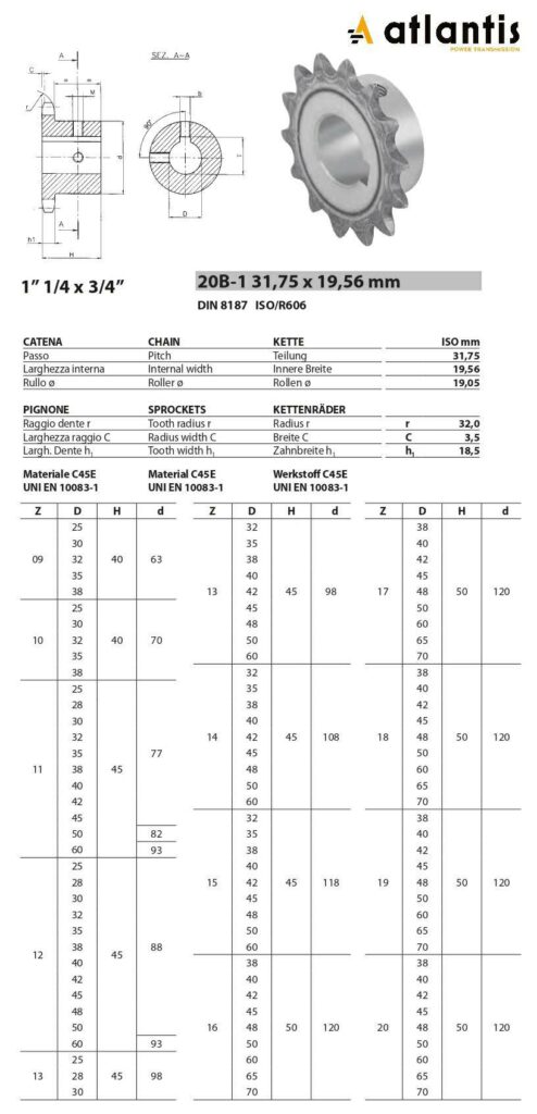 Koło łańcuchowe 20B-1 z=11 D40H7 + rowek wpustowy 12H9 1 1/4″ x3/4″