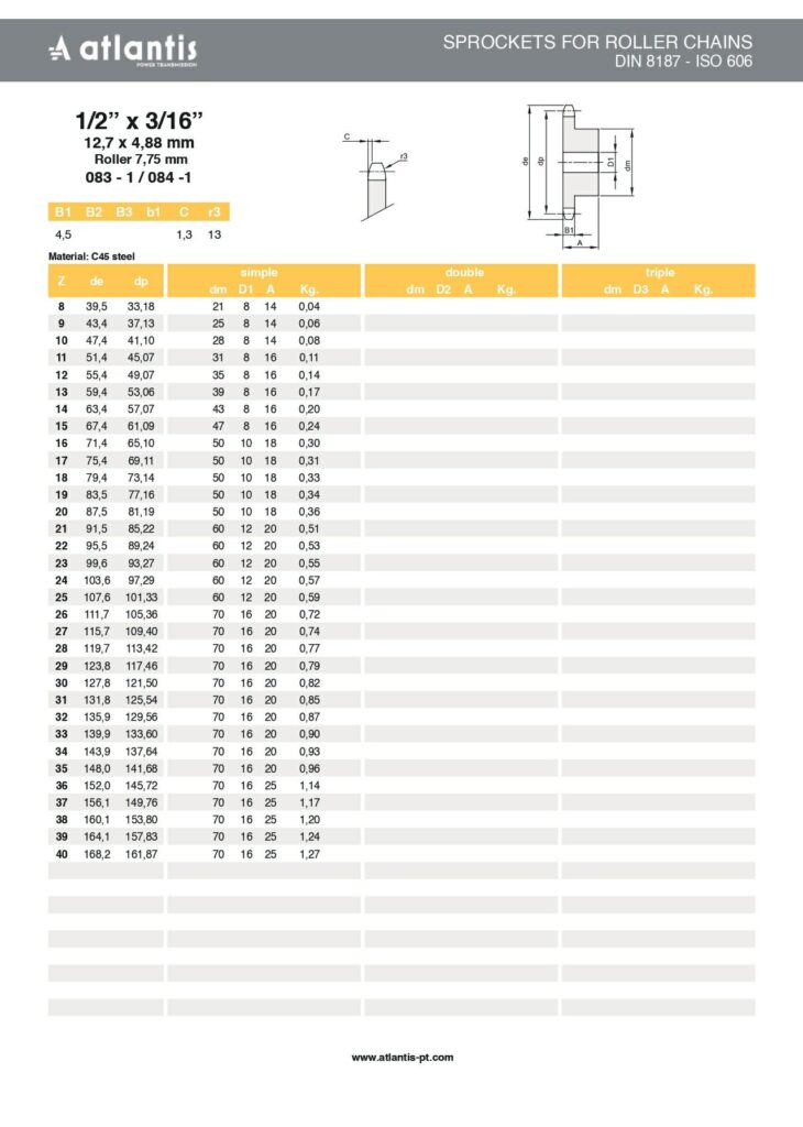 Koło łańcuchowe 083-1/ 084-1 z=10         z piastą 1/2″ x 3/16″