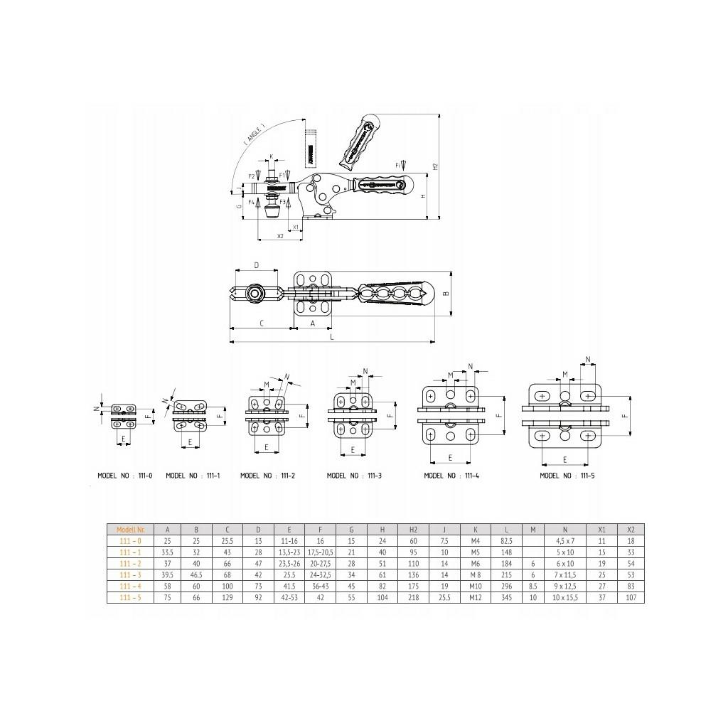 Docisk poziomy 111-1 z podstawą INOX